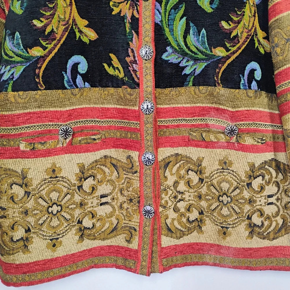 Vintage Sag Harbor Gold Red Tapestry Artsy Boho Button Up Jacket Size 12 Petite - Picture 2 of 12